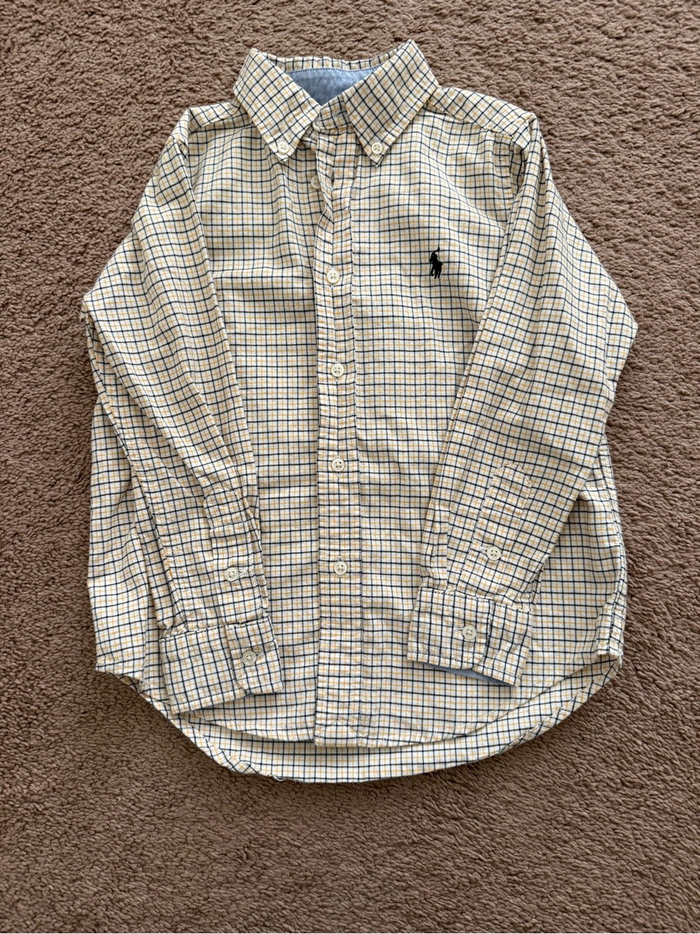 Boy’s Ralph Lauren Long-Sleeve Button-Down Plaid Shirt - Yellow/Navy
